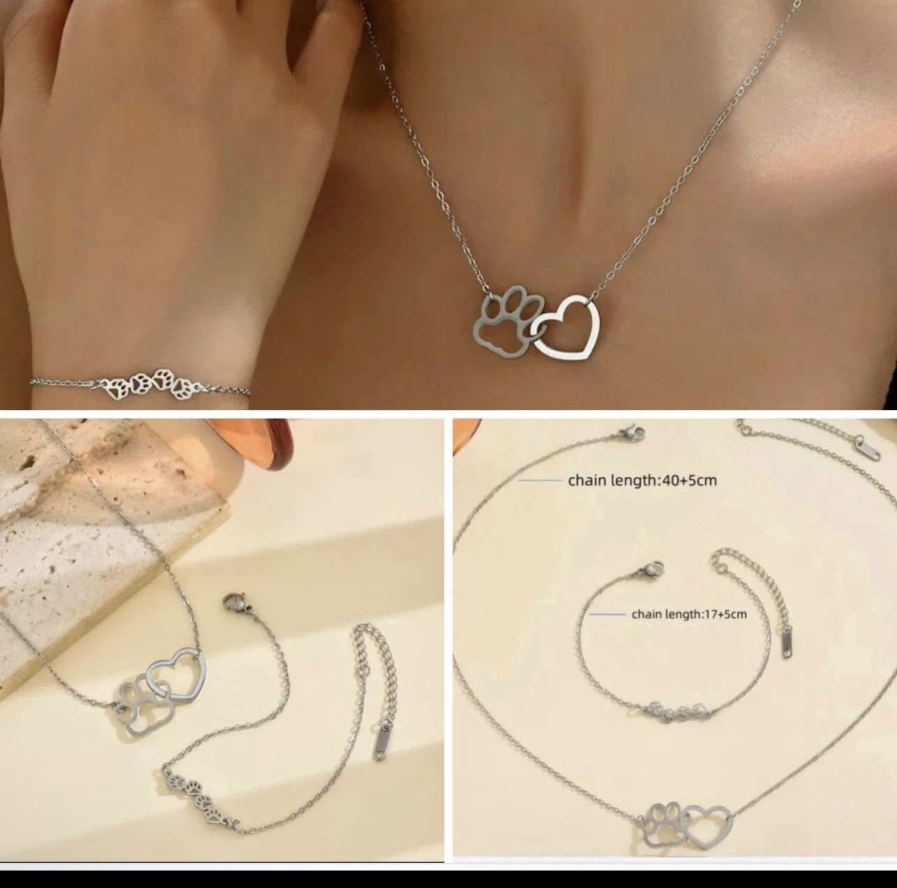 Cute Heart Shape Pet Necklace 394 Stainless and bracelet - New SET OF 2 pieces $10.00