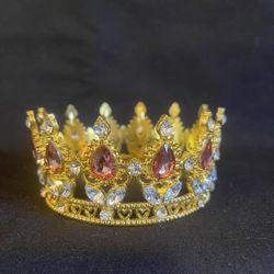 SMALL SIZE PINK RHINESTONE FULL HAIR BUN CROWN TIARA PARTY BRIDAL JEWELRY PINK