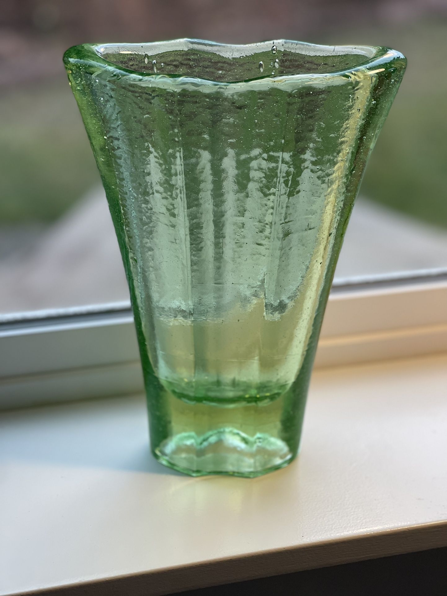 Fire & Light Aurora Vase 9.25”  Signed Heavy Recycled Glass Celery Green 