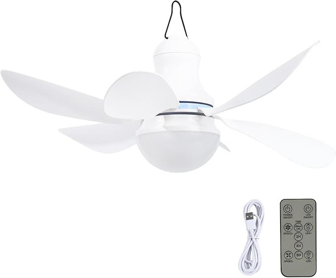Portable USB Ceiling Fan with LED Light & Remote Control