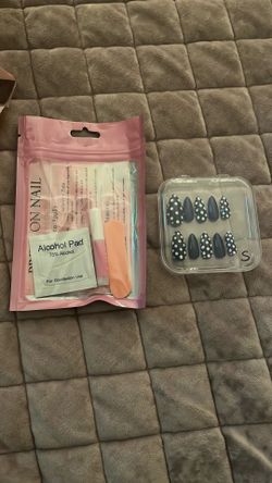 Navy blue polkadot nails size small