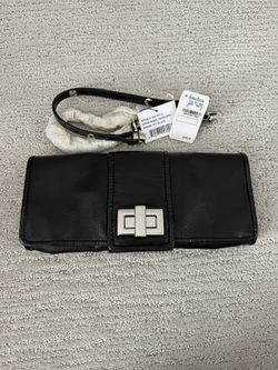 Black leather Clutch Silver Hardware
