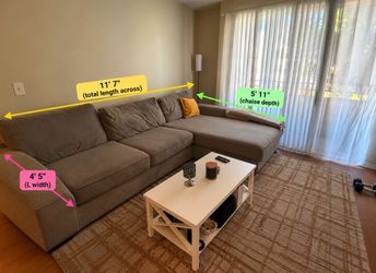 Large Gray Sectional Sofa with Chaise – 11.7 Feet.