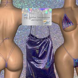 EXOTIC DANCE/ CLUB/ RAVE WEAR: BEDAZZLED 2 PIECE SET & GLITTER MONEY BAG