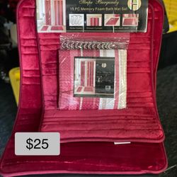 New 15pc Memory Foam Bath Rug Set ❗️Includes: Mat 20x30 & 17x24, Shower Curtain: 72x72 & 12 Chrome Hooks ❗️