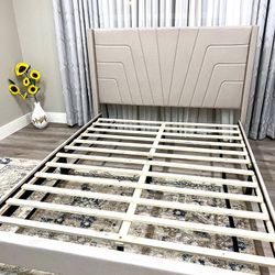 Beige Queen Bed Frame 
