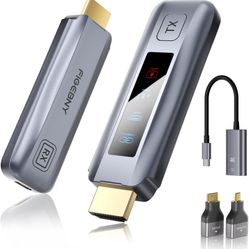 Wireless HDMI Transmitter and Receiver 4K Decode 1080P Output Ultra Low Latency Plug&Play Portable Extender, 165FT Full HD Display Adapter for TV Box/