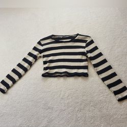 Zara Black White Striped Sweater Crop Top Long Sleeves Women's Size Small