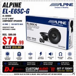 Alpine EL Series EL-E65C-G Car Speakers 1 Set 6 1/2 Inch Component Speaker System 180 Watts 🚨 Payment Options Available 🚨 No Credit Needed 🚨