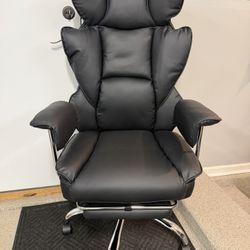 Brand New Black Vegan Leather Tall Back Big & Tall Executive Office Chair w/Slide Out Footrest