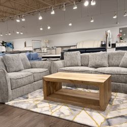 Closeout Deal Gray Plush Sofa And Loveseat Set 