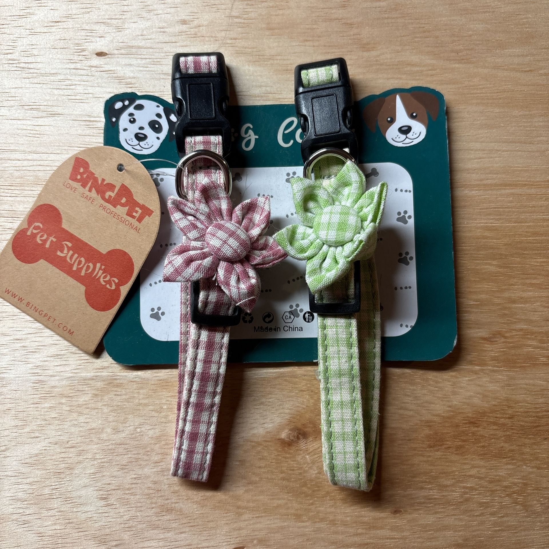 BINGPET Dog Collar with Flower - 2 Pack Adjustable Dog Collars with Detachable Flower Decorations, Cute Dog Collar for Medium and Large Dogs, Plaid La