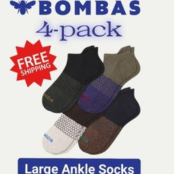 BOMBAS 4-PACK
Midweight Ankle Socks
Size: LARGE
W 11-13 / M 9½-13
