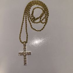 14k Gold Plated 22inch Rope Chain With Cross Pendant 
