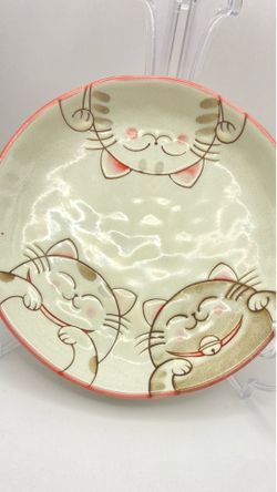 Kafuh Mino Ware Japanese Smiling Cat Maneki Neko Bowl 7-3/4” Rice, Soup, Salad, Lunch Bowl