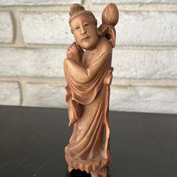 Hand Carved Wooden Figurine – Asian Style Sculpture – Vintage Decor