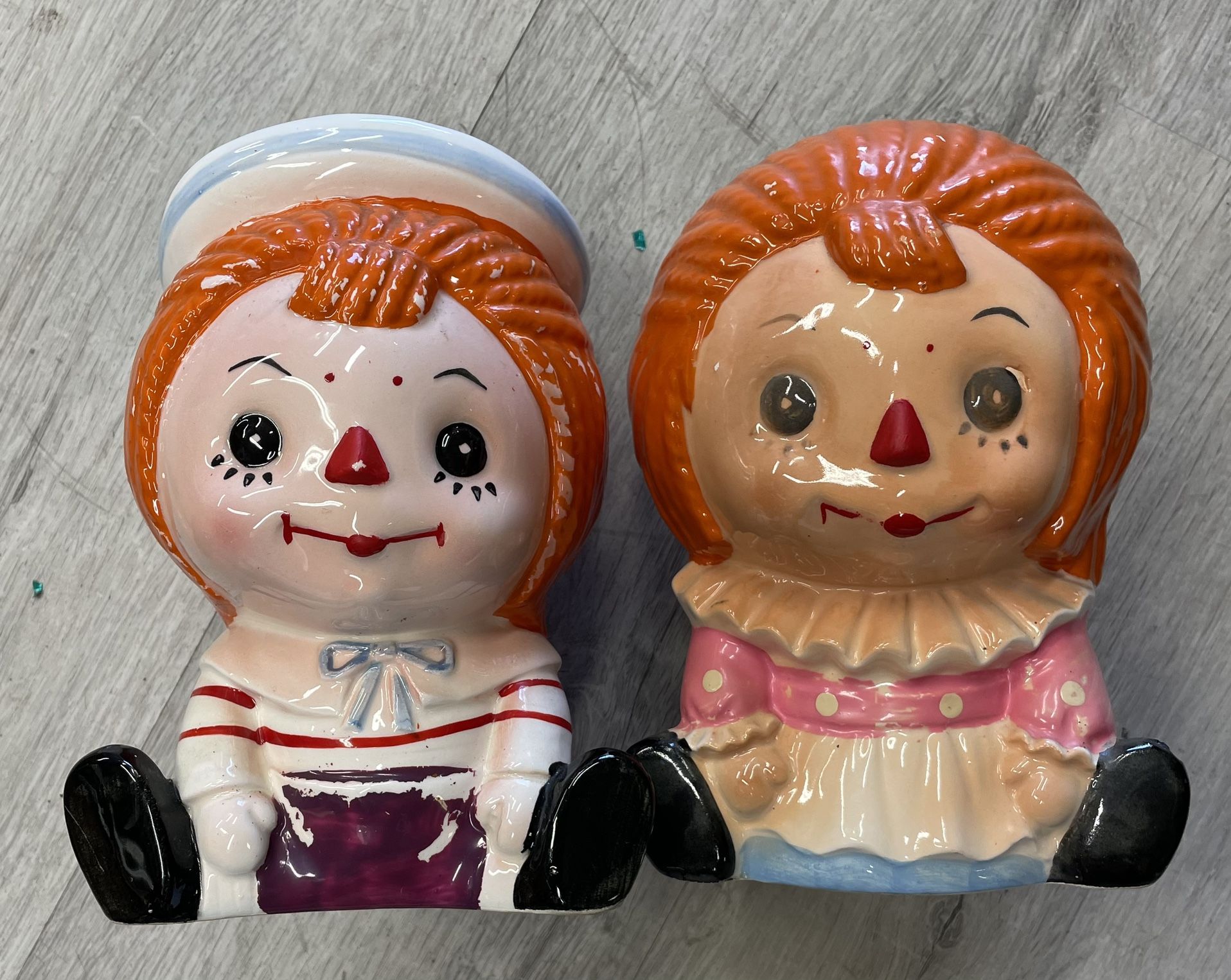 Raggedy Anne and Andy Figurine Planter Holder Vase Made Japan