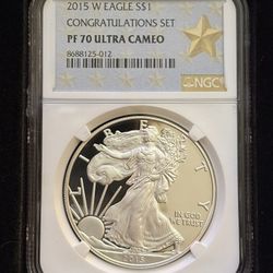 2015 Silver American Eagle Congratulations Set NGC PF70 Ultra Cameo Gold Star Label