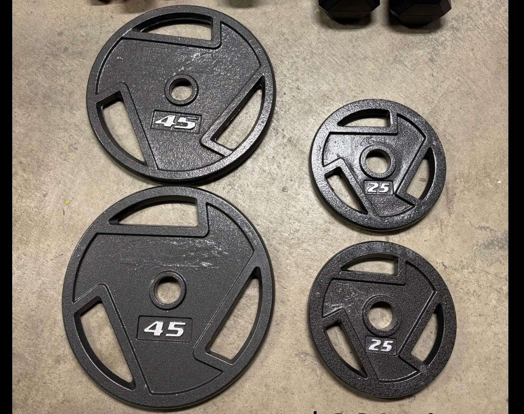Olympic plates Barbell - 45lbs pairs (100$ for the pair) - 25lbs pairs (60$ for the pair)
