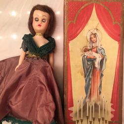 China Head Porcelain Blinking Eyes Souvenir Wood Doll Wood Bell Figure Catholic Box