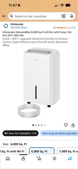 hOmeLabs Dehumidifier 6,000 Sq Ft with Pump