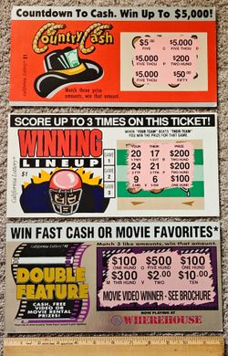 California Lottery Promo Scratcher Tickets 12"Wx9"H