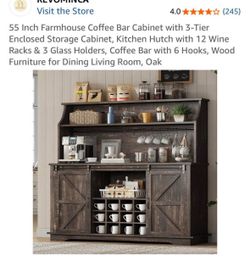 Farmhouse Coffee Bar Cabinet with Storage Hutch