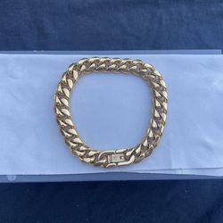 Gold Stainless Steel 10mm Cuban Link Chain Bracelet for Men - 8 inch/20cm (BRAND NEW)