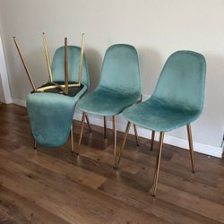 Blue Gold Velvet Modern Dining Chairs 