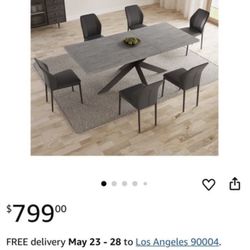 Kitchen & Dining Room Table Ifor 6-8 Person Space Saving Expandable Table,Metal Frame Farmhouse Rectangular Table Home Office Dark Grey 