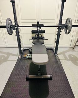 home gym with 350lbs of plates