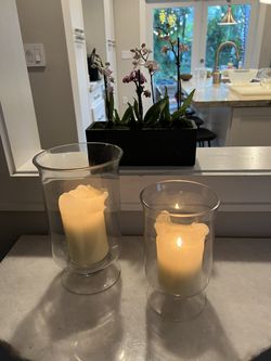 2 Candle Holder - Glass Hurricanes