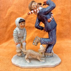 Norman Rockwell Four Seasons 1948 Gorham “Gay Blades” Skating With Dog