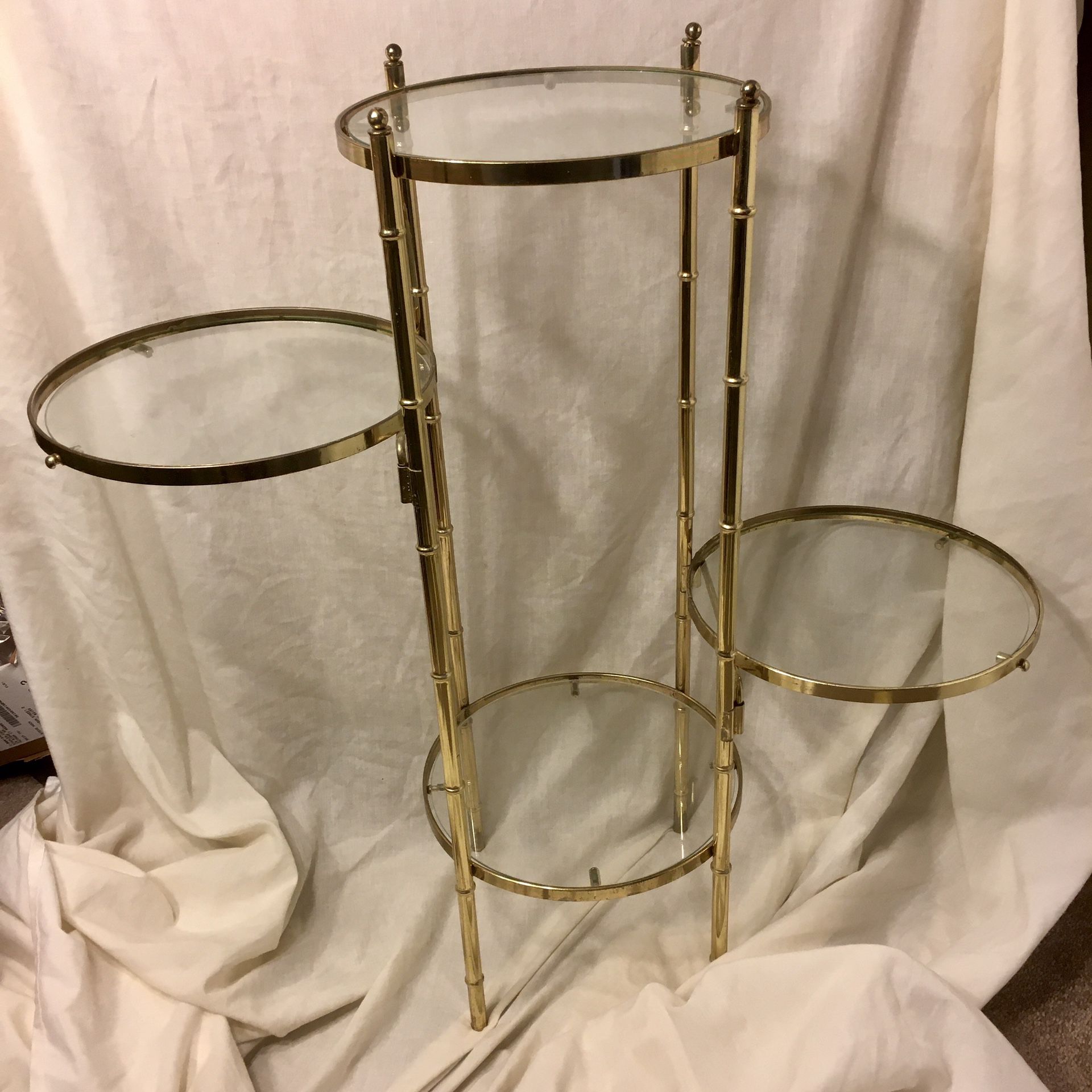 Brass  and Glass Plant Stand - faux bamboo