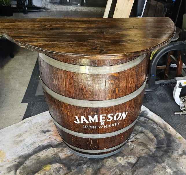 Barrel Table That Says JAMESON On It
