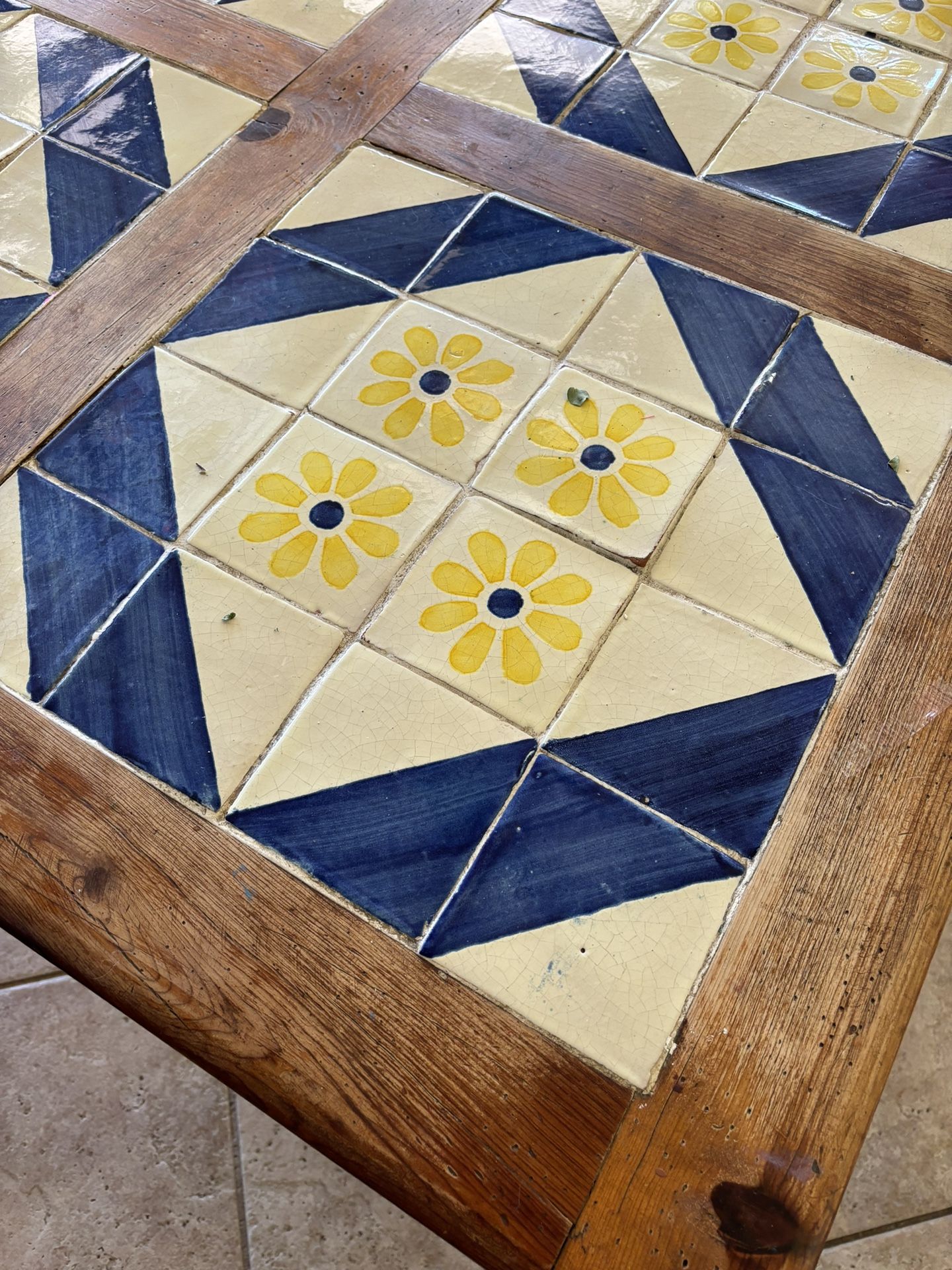 Mexican Tile, Top Table, Blue And Yellow