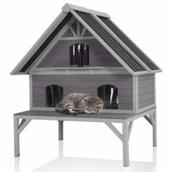 Air7034 Wooden Outdoor Cat House AIR7034, Waterproof Cat Shelter