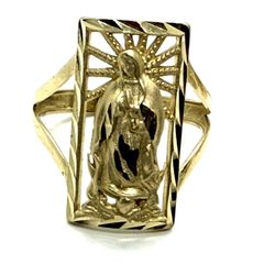 14k SOLID GOLD YELLOW GOLD SQUARE VIRRGIN MARY RING SIZE: 8.   Grams : 4.2