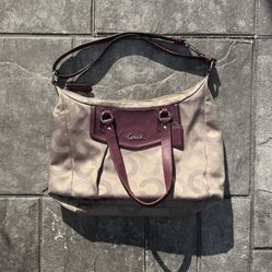 Coach Ashley Dotted Op Art Leather Shoulder Bag in Beige and Purple