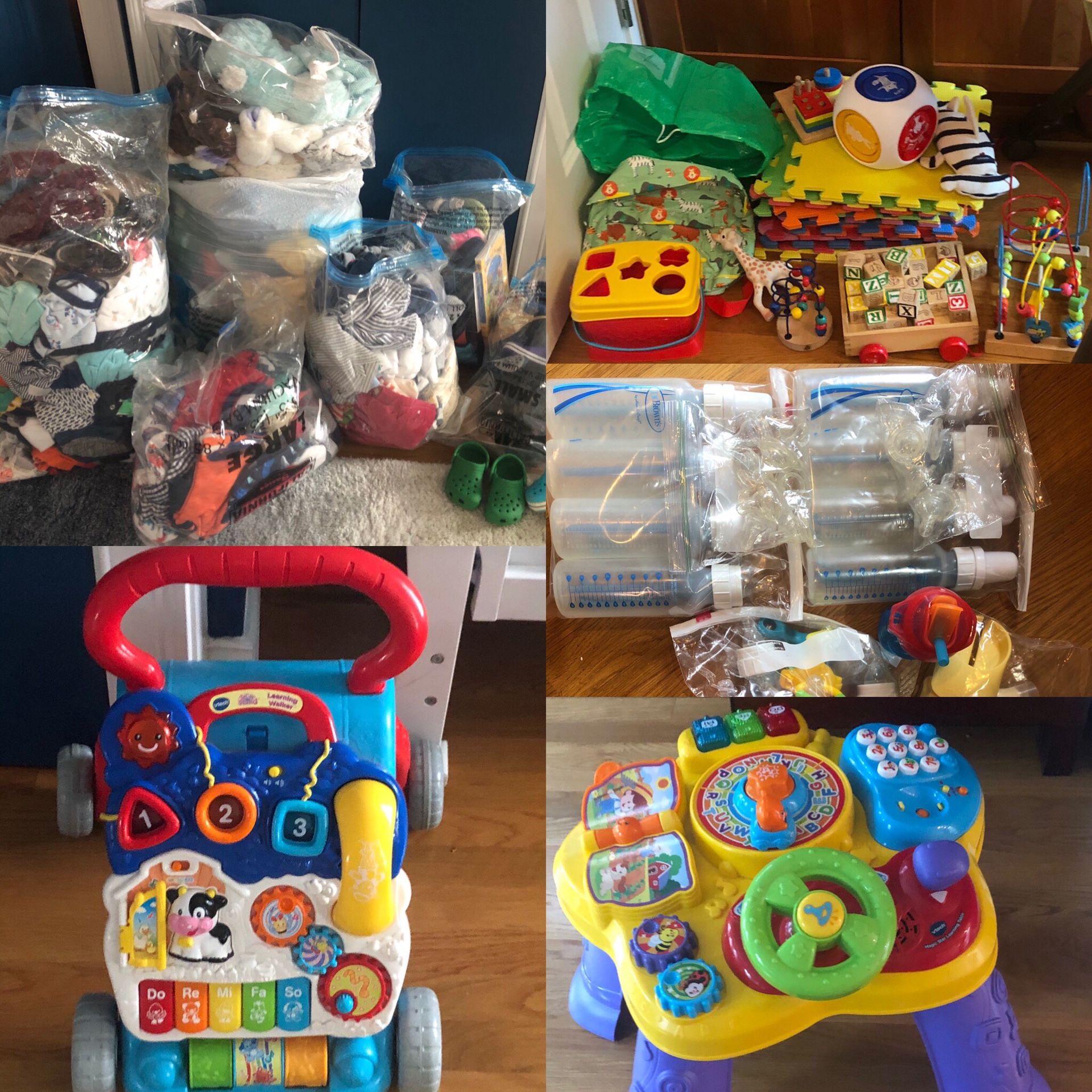 Everything 4 sale: high chair, clothes 0-24 months, games, books, etc