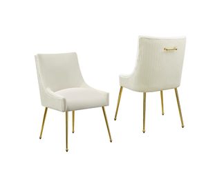 Velvet Dining Chairs Set of 2 Gold Legs,Upholstered Velvet Accent Chairs, Pleated Back Design & Gold Pull Handle, Mid Century Modern Chairs for Dining