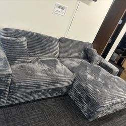 Large Dark Gray Corduroy Couch With Right-facing Chaise