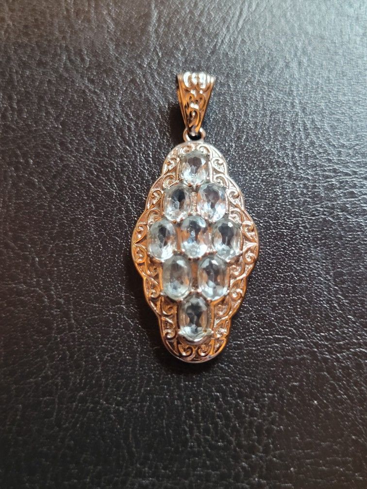 Blue Topaz Stainless Steel Pendant 