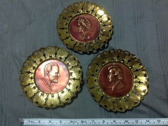 MUSICAL GREAT COMPOSERS BEETHOVEN, CHOPIN, TCHAIKOVSKY, METAL WALL PLAQUE 6" DIAMETER, ENGLAND