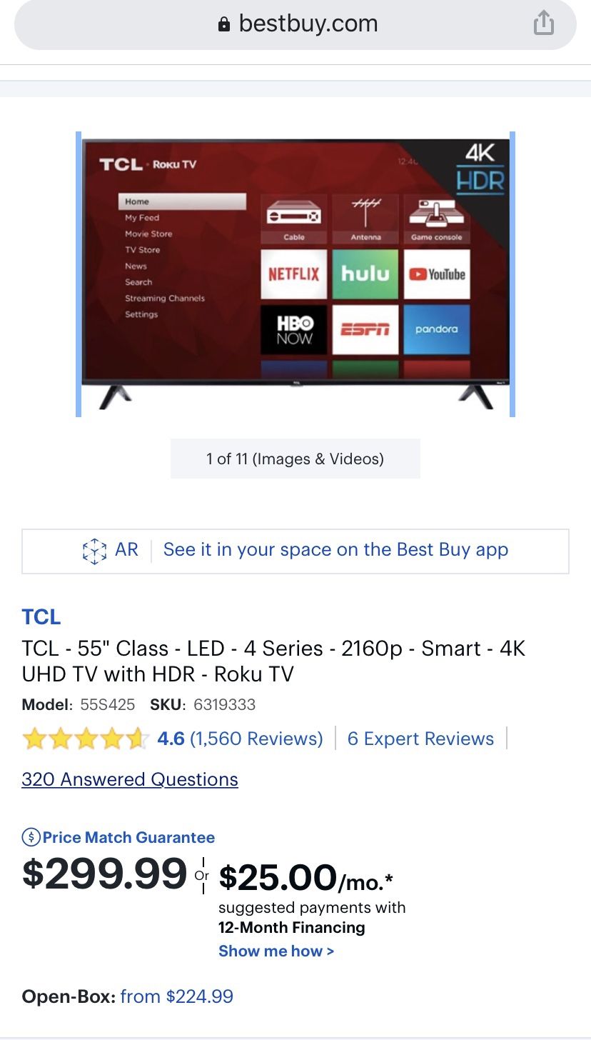 TCL 55 inch 4K with Roku TV