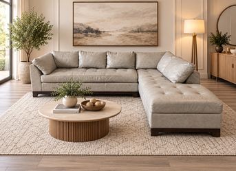 Large Gray Geniune Leather Sectional Couch Free Delivery
