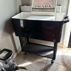 Black Rolling Patio Cooler Cart