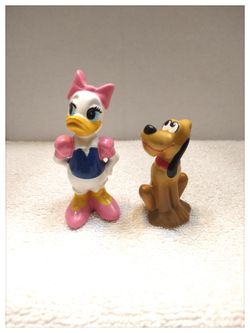 Vintage (circa 1980) Disney 'Daisy Duck & Pluto' Ceramic Figurines - 2pcs