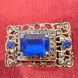 Vintage Never Use Blue Diamanté Brooch