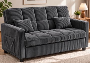 Dark Gray Velvet Convertible Sofa Bed – 3-in-1 Pull-Out Sleeper Loveseat